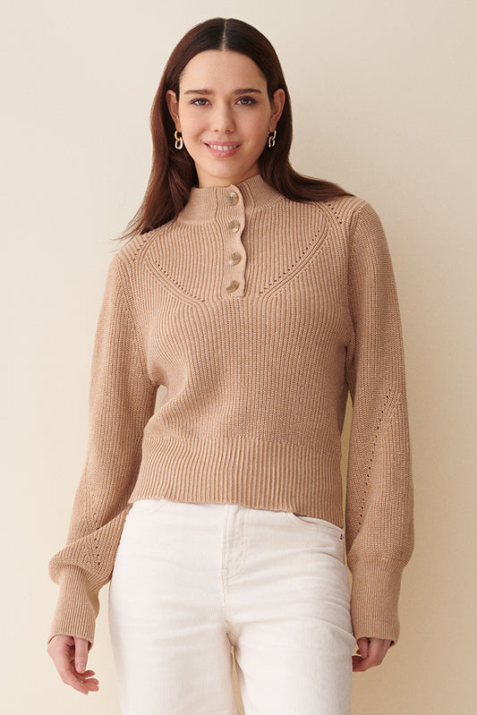 Poppy Rib Button Up Mock Neck